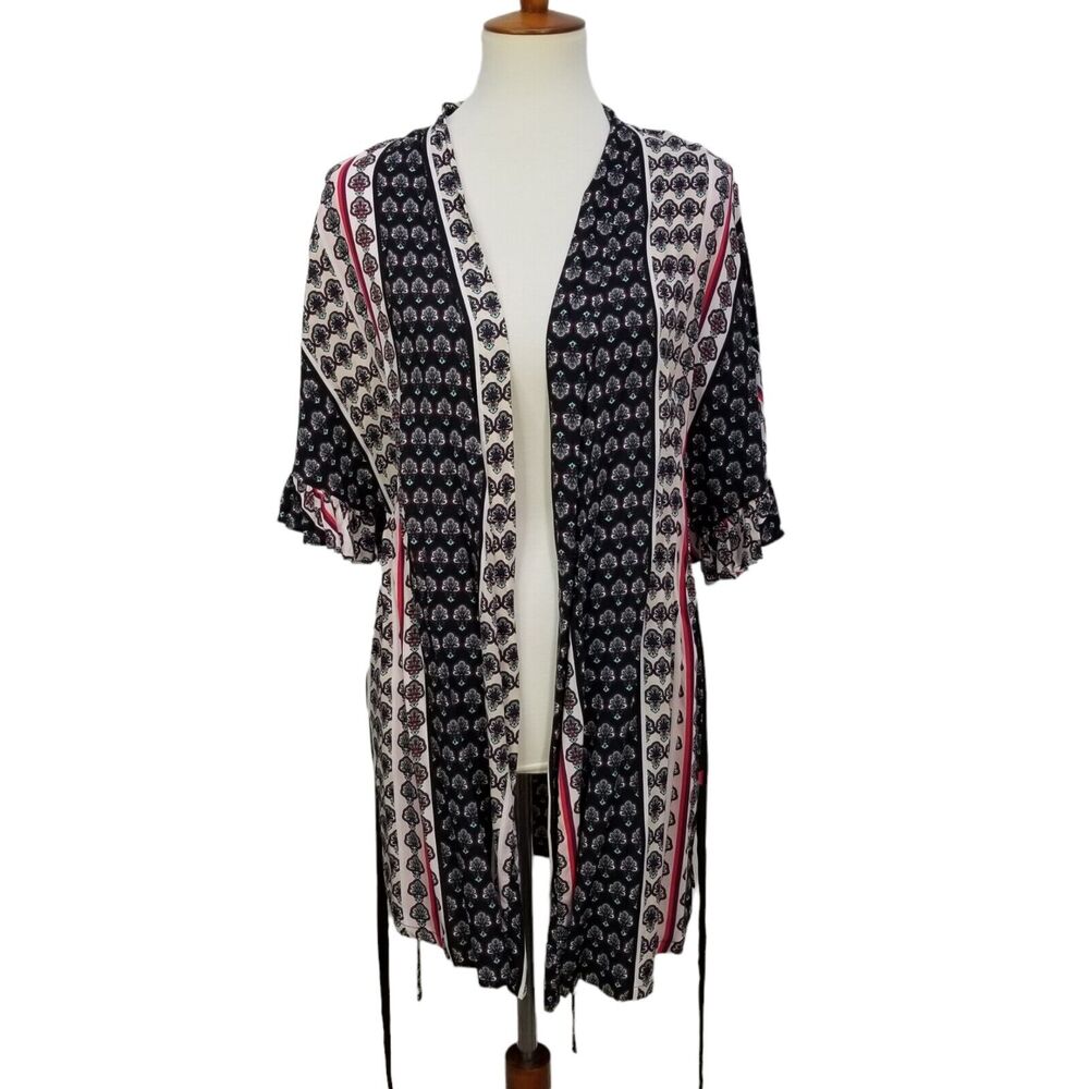 JOSIE NATORI NEW Women's Floral Print Robe Loungewear Short Sleeve Rayon Size S - Picture 4 of 13